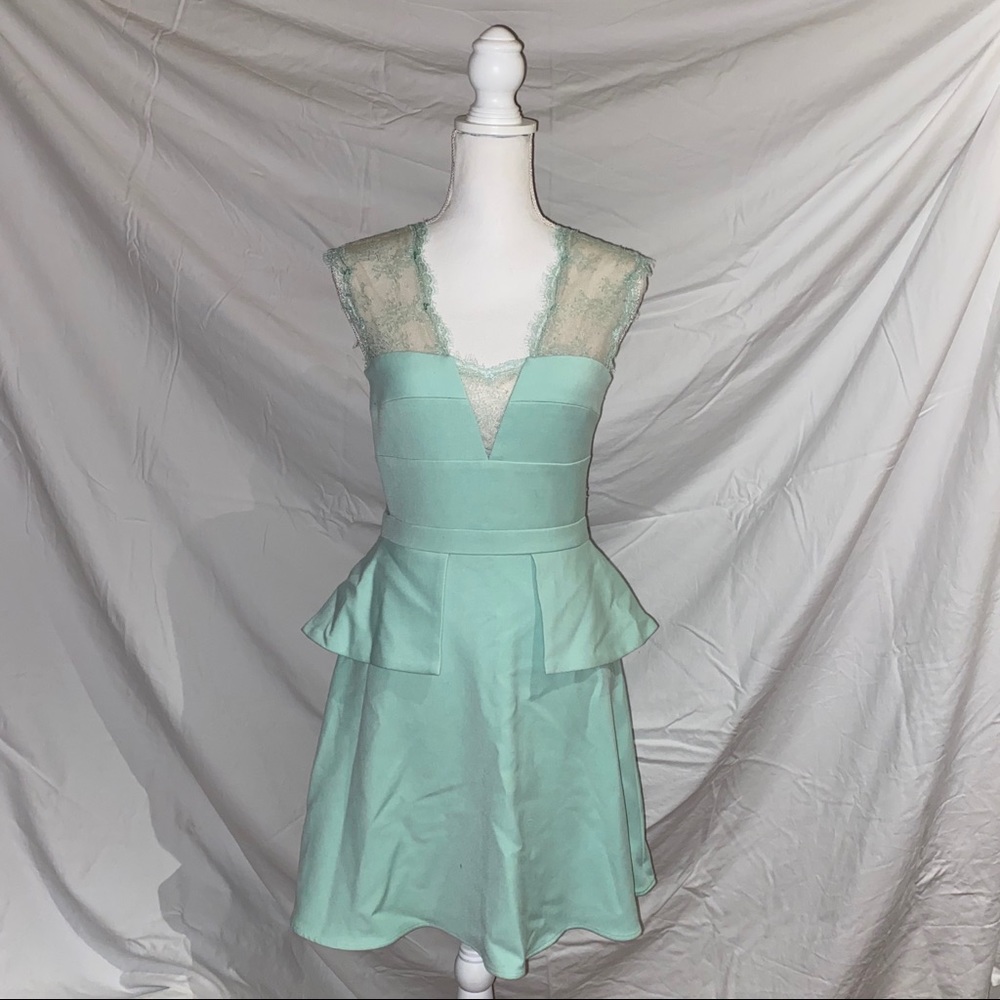 BCBGMAXAZRIA Mint Peplum Lace Dress
